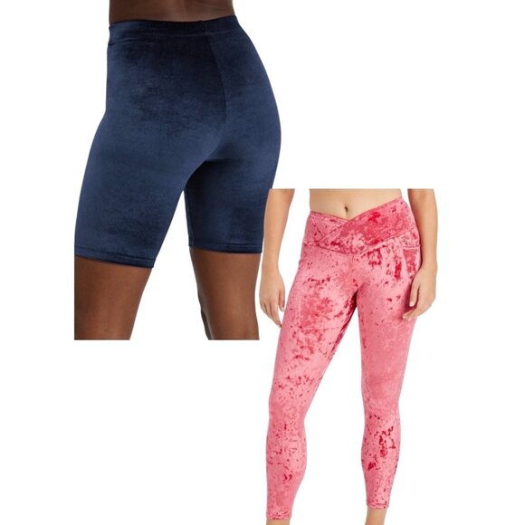 FABLETICS Leggings & Biker Short Bundle of 2 Sz S Red Navy Blue Velour High Rise - Picture 2 of 5